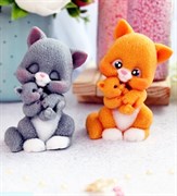 Кошечка мама и малыш 3D силиконовая форма 152419